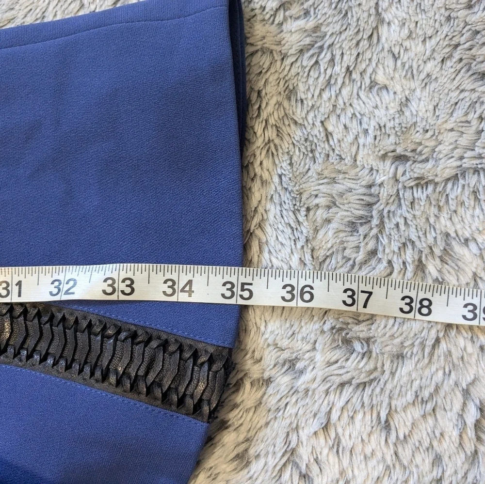 NEW Rag & Bone Renard Dress Mini Blue Leather Trim Flare Sleveless Size 0